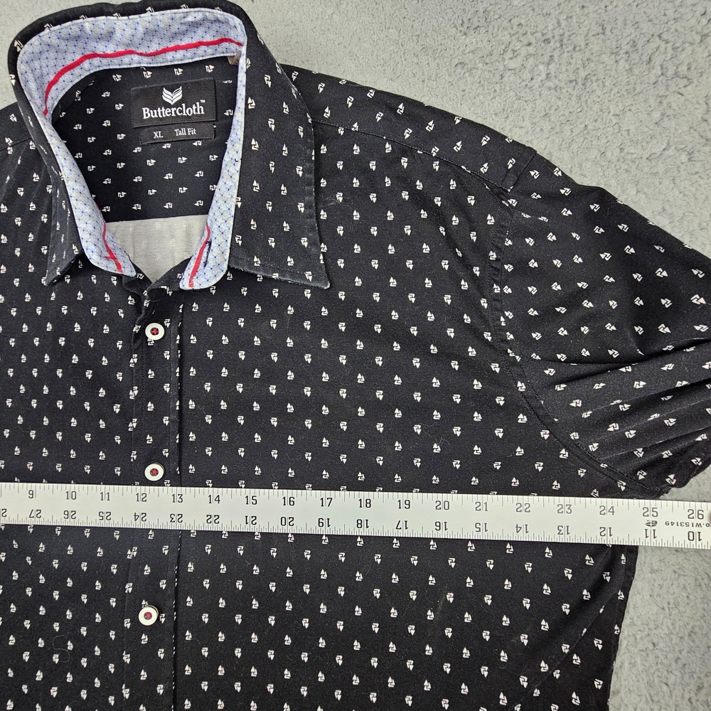 Buttercloth XLT Tall Fit Micro Sailboat Print Shirt Black Flip Cuff Button Up - Picture 4 of 6